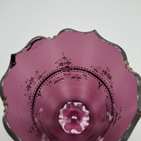 Hand-Painted Amethyst Enamel Floral Vase With Scalloped Rim - Picture 13 of 16